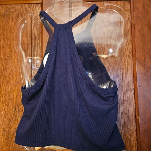 NWT Navy Blue 2-Pce Tracksuit Outfit Crop Top Sweatpants Women's Large Wide Leg - Picture 4 of 13